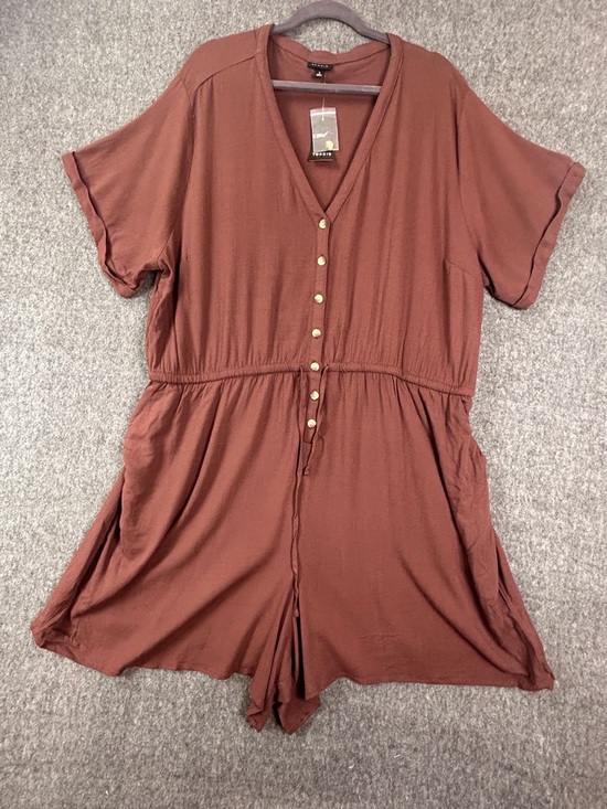 torrid Pants - Torrid Romper Womens 3X Brown Rayon Slub Button Front V-Neck Tie Waist Pockets